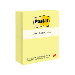 Post-it Super Sticky Notes, 3 x 5, Canary Collection, 90 Sheet/Pad, 12 Pads/Pack