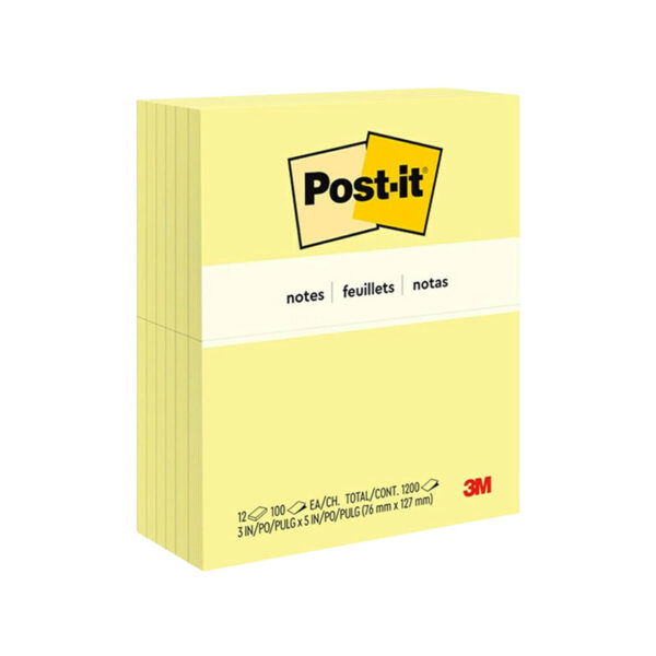 Post-it Super Sticky Notes, 3 x 5, Canary Collection, 90 Sheet/Pad, 12 Pads/Pack