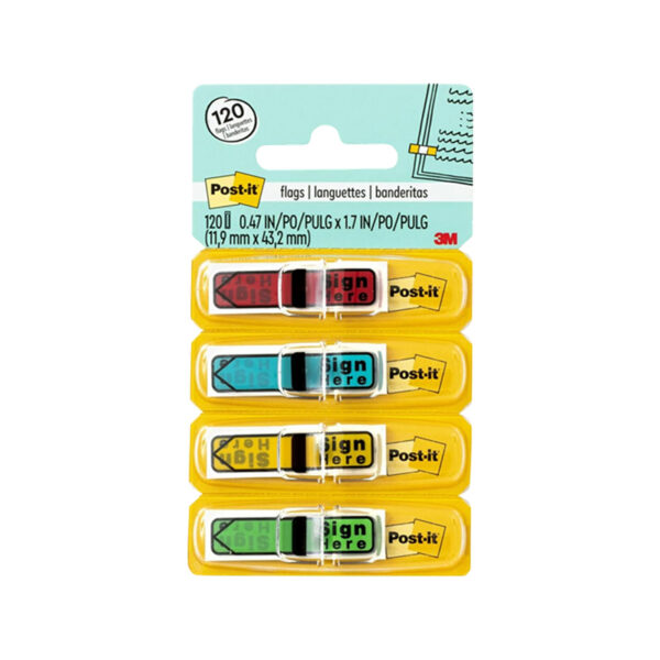 Post-it ‘Sign Here’ Message Flags, .5 Wide, Assorted Colors, 120 Flags/Pack