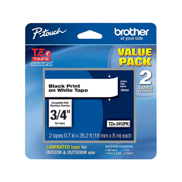 Brother P-touch TZe-241 Laminated Label Maker Tape, 3/4 x 26-2/10′, Black on White
