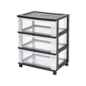 Iris 3-Drawer Durable Storage Cart, Plastic, Black/Clear