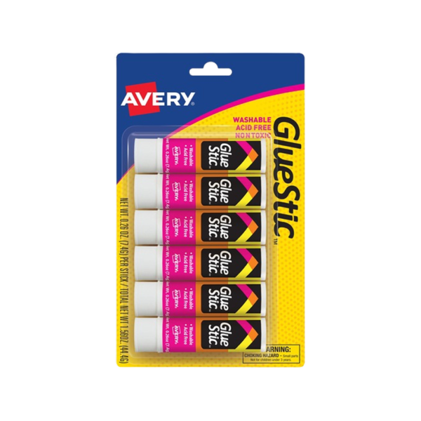 Avery Washable Glue Sticks, 0.26 oz., Clear, 6/Pack
