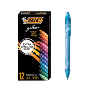 BIC Gel-ocity Quick Dry Retractable Gel Pens, Medium Point, 0.7 mm, Blue Ink, Dozen