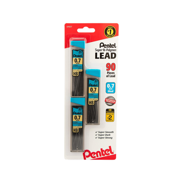 Pentel Super Hi-Polymer Lead Refill, 0.7mm, 30/Leads, 3/Pack