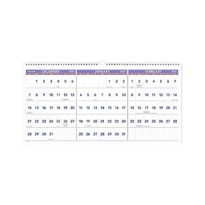 2026 AT-A-GLANCE 12 x 27 Three-Month Wall Calendar, White/Purple