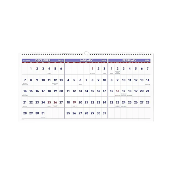2026 AT-A-GLANCE 12 x 27 Three-Month Wall Calendar, White/Purple