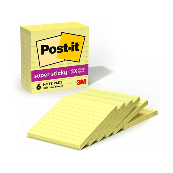 Post-it Notes, 3 x 3, Canary Collection, Lined, 100 Sheet/Pad, 6 Pads/Pack
