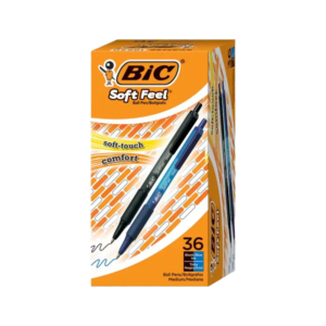 BIC Soft Feel Retractable Ballpoint Pens, Medium Point, 1.0mm, Blue Ink, 36/Pack