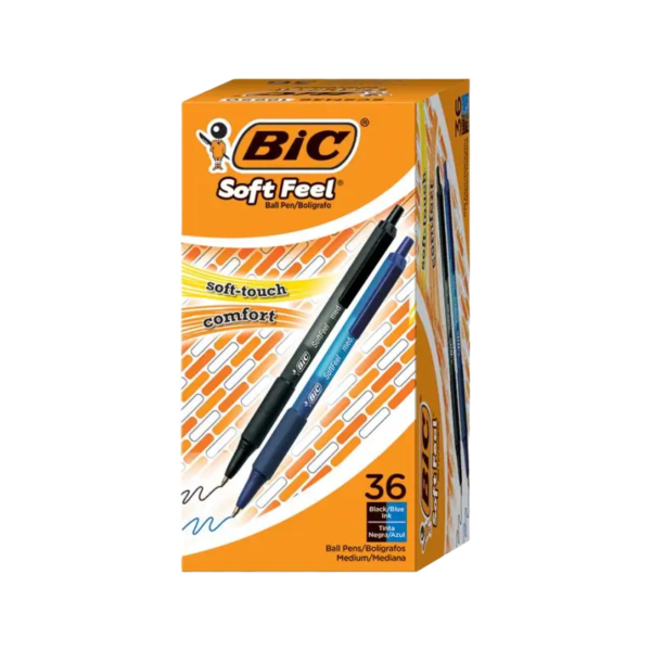 BIC Soft Feel Retractable Ballpoint Pens, Medium Point, 1.0mm, Blue Ink, 36/Pack