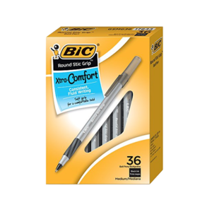 BIC Round Stic Grip Xtra Comfort Ballpoint Pens, Medium Point, Black Ink, 36 Pack