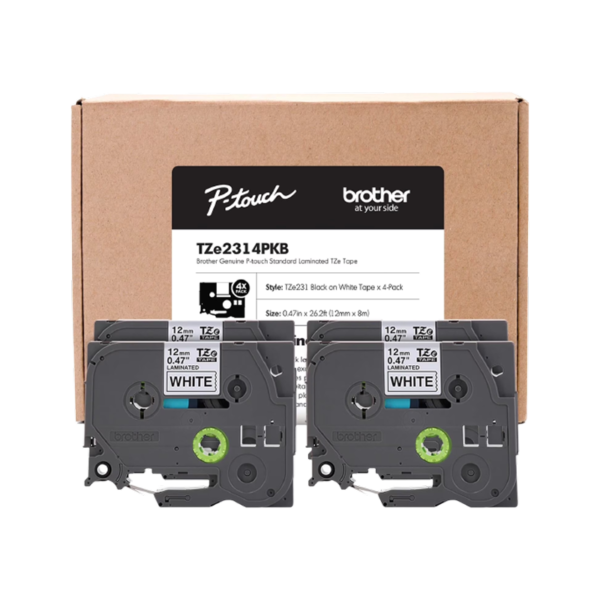 Brother P-touch TZe-231 Laminated Label Maker Tape, 1/2 x 26-2/10′, Black On White
