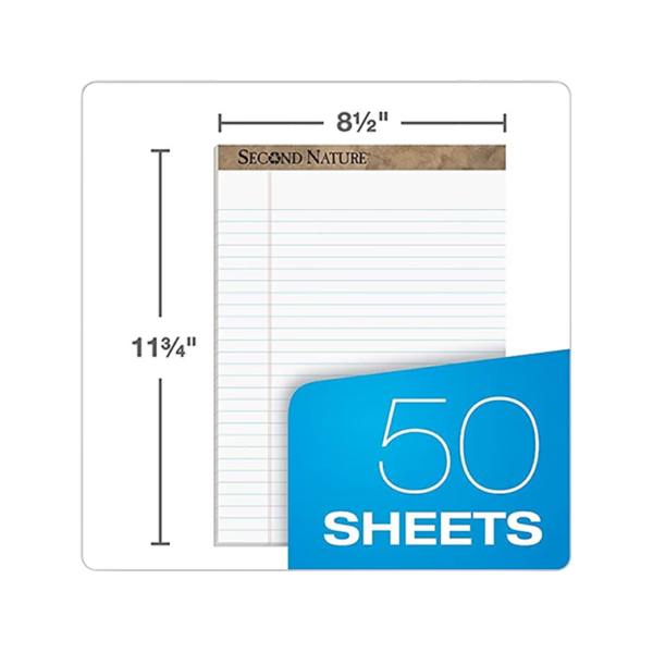 TOPS Second Nature Notepad, 8.5 x 11.75, Wide Ruled, White, 50 Sheets/Pad, Dozen