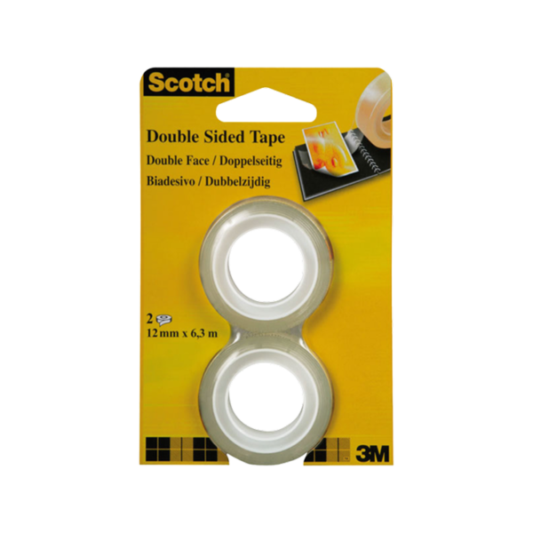 Scotch Permanent Double Sided Tape Refill, 3/4 x 36 yds., Clear, 2/Pack