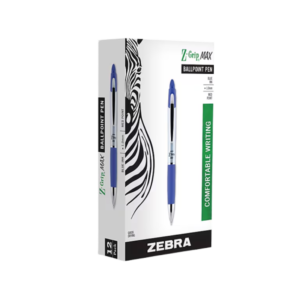 Zebra Z-Grip Max Retractable Ballpoint Pen, Medium Point, 1.0mm, Blue Ink, Dozen