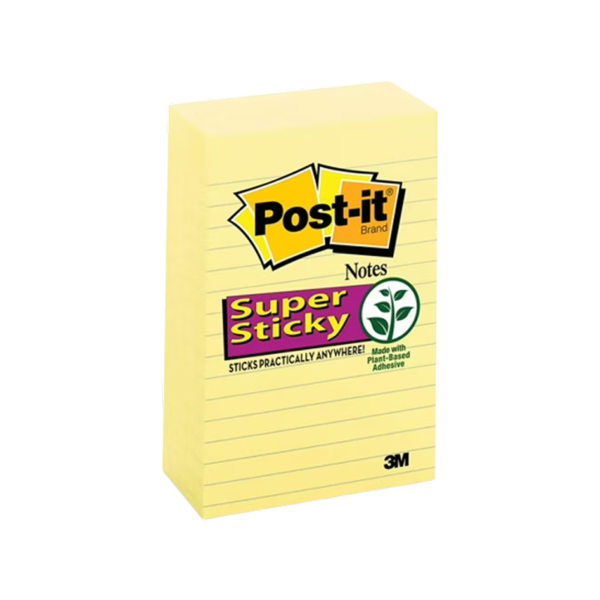 Post-it Super Sticky Notes, 4 x 6, Canary Collection, Lined, 90 Sheet/Pad, 5 Pads/Pack