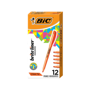 BIC Brite Liner Stick Highlighter, Chisel Tip, Orange, Dozen