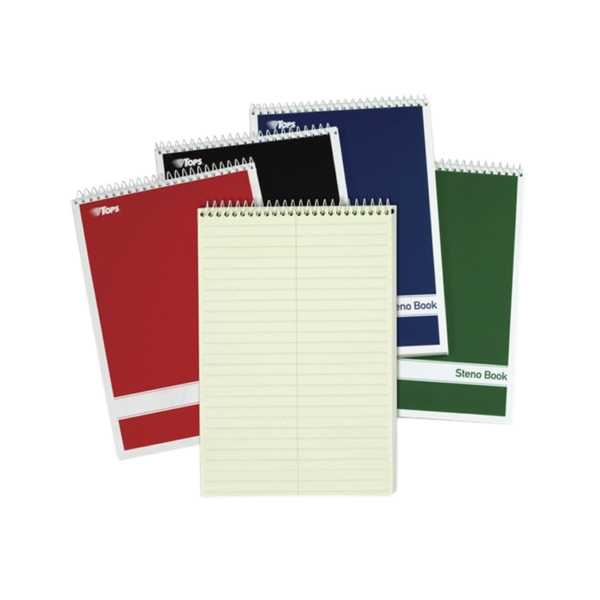 TOPS Steno Book, 6 x 9, Gregg Ruled, 80 Sheets, Assorted Colors, 4/Pack