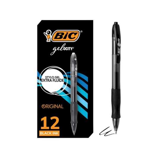 BIC Gel-ocity Quick Dry Retractable Gel Pen, Medium Point, 0.7 mm, Black Ink, 12/Pack