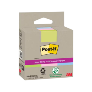 Post-it Oasis Recycled Pop-up Super Sticky Notes, 3 x 3, Oasis Collection, 70 Sheets/Pad, 6 Pads/Pack