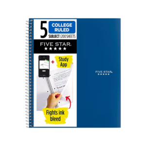 Five Star Advance 5-Subject Subject Notebooks, 8.5 x 11, College Ruled, 200 Sheets, Color chosen at random