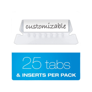 AbilityOne Hanging File Folder Tabs, Plastic, Clear With White Inserts, 2H, 25/Pk
