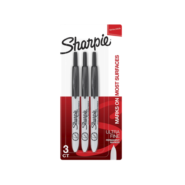 Sharpie Retractable Permanent Markers, Ultra Fine Tip, Black, 3/Pack