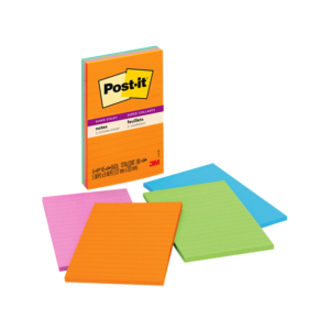 Post-it Super Sticky Notes, 5 x 8, Energy Boost Collection, Lined, 45 Sheet/Pad, 6 Pads/Pack