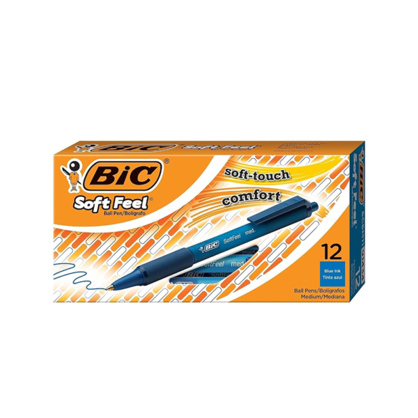 BIC Soft Feel Retractable Ballpoint Pens, Medium Point, Blue Ink, Dozen