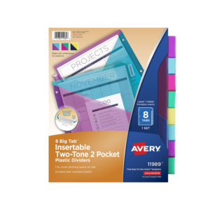 Avery Big Tab Insertable Plastic Divider, 8 Tabs, Multicolor, 1 Set