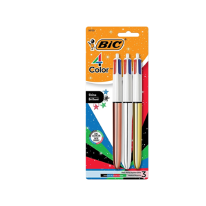 BIC 4-Color Retractable Ballpoint Pens, Medium Point, 1.4mm, Assorted Ink, 3/Pack