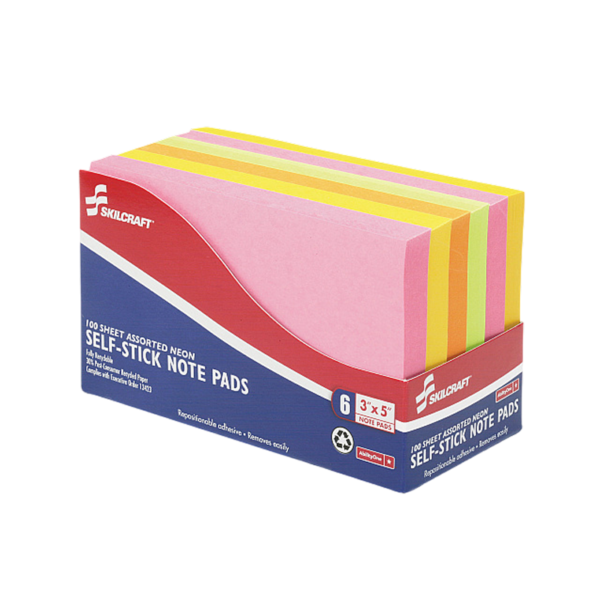 AbilityOne Self-Stick Note Pads, 3 x 5, Assorted