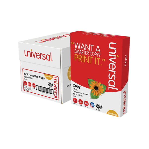 Staples 30% Recycled 8.5 x 11 Copy Paper, 20 lbs., 92 Brightness, 500 Sheets/Ream, 5 Reams/Carton