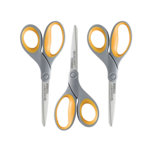 Westcott Titanium Bonded 8 Titanium Multi-Purpose/Heavy Duty Scissor, Pointed Tip, Gray/Yellow, 3/Pack