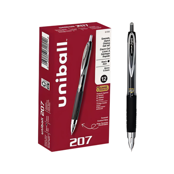 uni-ball 207 Retractable Gel Pens, Ultra Micro Point, 0.38mm, Black Ink, Dozen