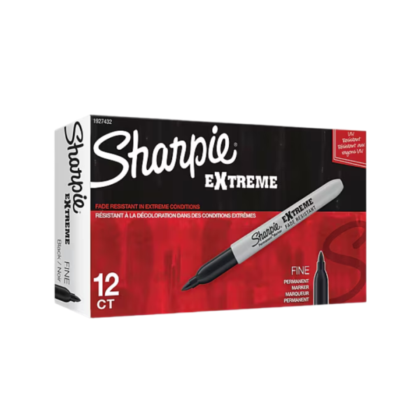 Sharpie Extreme Permanent Markers, Fine Tip, Black, 12/Pack