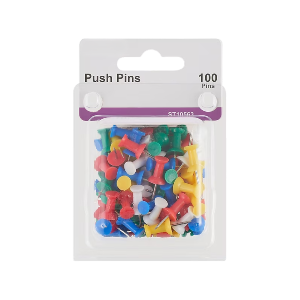 AbilityOne Rust Resistant Pushpins, Pin Length 3/8, Assorted, 100/Bx