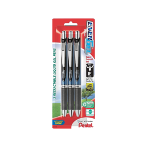 Pentel EnerGel Deluxe RTX Retractable Gel Pens, Medium Point, 0.7mm, Black Ink, 3/Pack