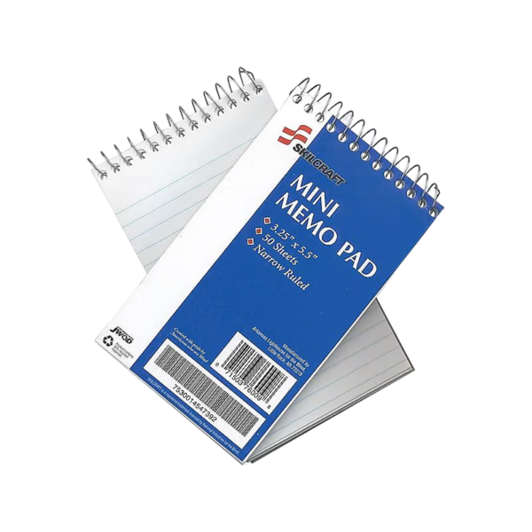 AbilityOne Skilcraft Mini Memo Pads, 3.25 x 5.5, Narrow Ruled, White, 50 Sheets/Pad, 12 Pads/Pk