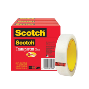 Scotch Transparent Clear Tape Refill, 1 x 72 yds., 3 Core, Clear, 3 Rolls/Pack