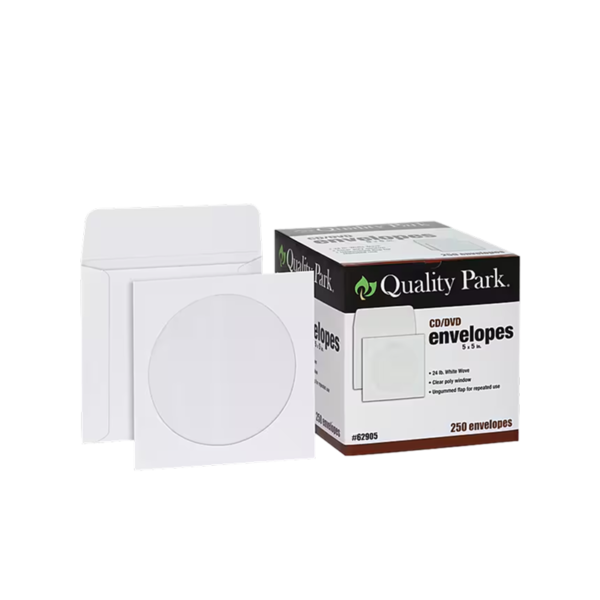 Quality Park Open End CD/DVD Envelopes, 5 x 5, White Wove, 250/Box