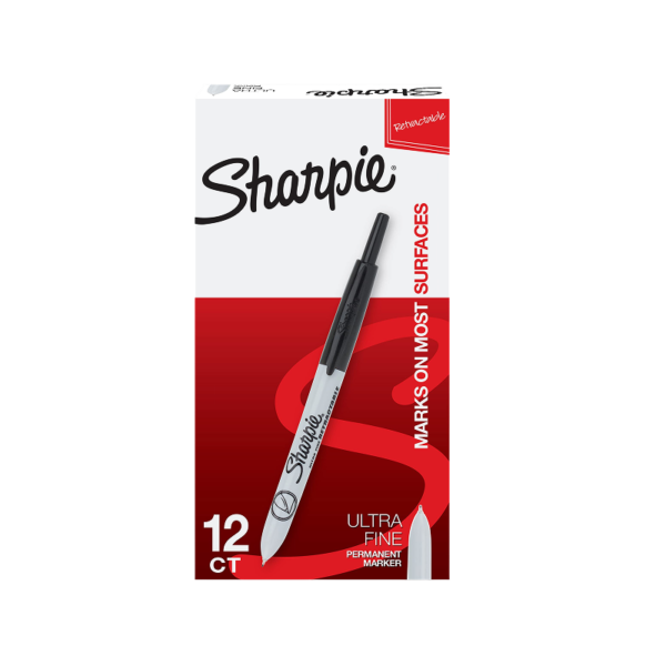 Sharpie Retractable Permanent Markers, Ultra Fine Tip, Red, 12/Pack