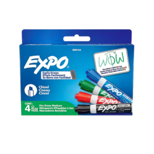 Expo Dry Erase Markers, Chisel Tip, Assorted, 4/Pack