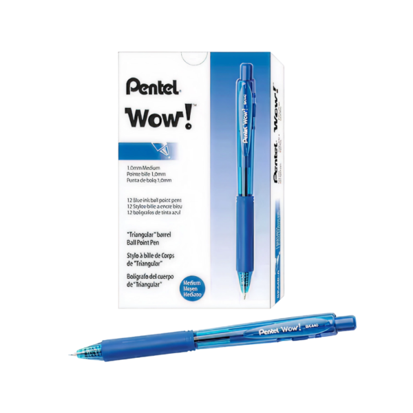 Pentel WOW Retractable Ballpoint Pens, Medium Point, Blue Ink, 12/Pack