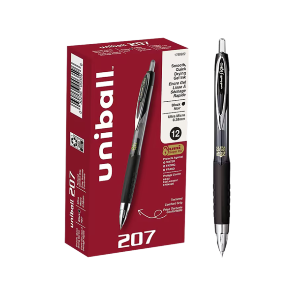 uni-ball 207 Retractable Gel Pens, Micro Point, 0.5mm, Red Ink, Dozen