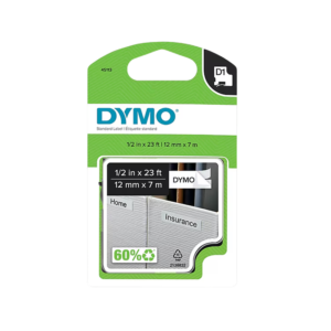 DYMO D1 Standard 45113 Label Maker Tape, 1/2 x 23′, Black on White