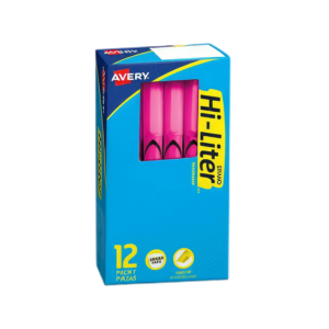 Avery Hi-Liter Stick Highlighters, Chisel, Pink, Dozen