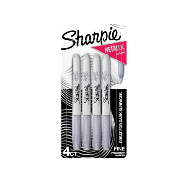 Sharpie Metallic Permanent Marker, Fine Tip, Gray/Silver, 4/Pack