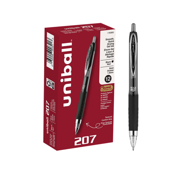 uni-ball 207 Impact Gel Pens, Bold Point, Black Ink, Dozen