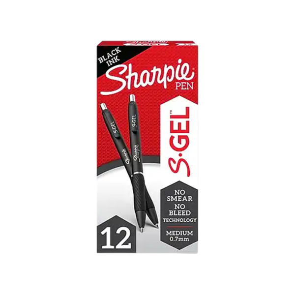 Sharpie S-Gel Retractable Gel Pens, Medium Point, 0.7mm, Black Ink, Dozen