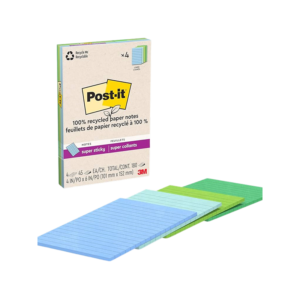 Post-it Recycled Super Sticky Notes, 4 x 6, Oasis Collection, 45 Sheets/Pad, 4 Pads/Pack